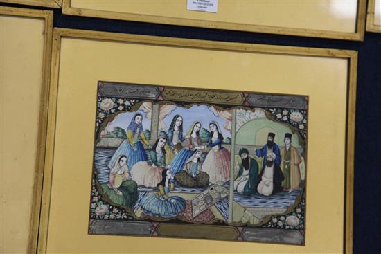 A set of six Persian watercolours of marriage scenes, Qajar dynasty, 19th century, each 19cm x 27cm